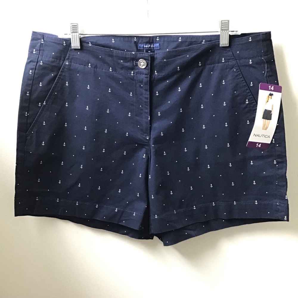 Nautica anchor nautical blue white cotton stretch women shorts 8, 10, 14